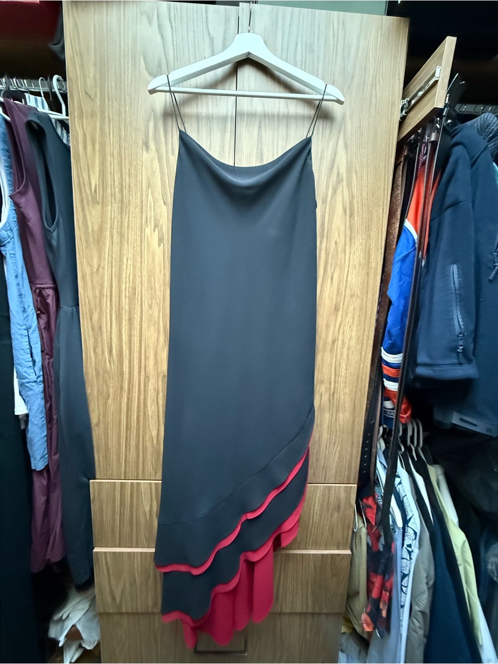 Gilani Black & Red Layered Cowl Neck Evening Dress Size 8